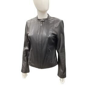 Cole Haan Jacket Women’s SZ S Leather Soft Lambskin Leather Lined Pockets Black